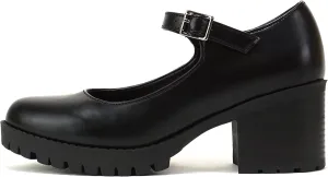 Soda “Boxer” ~ Women Mary Jane Round Toe Chunky Block Heel Lug Sole Pump with Adjustable Strap