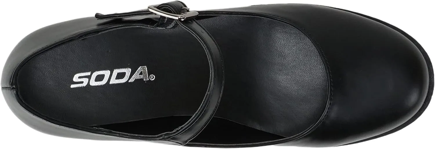 Soda “Boxer” ~ Women Mary Jane Round Toe Chunky Block Heel Lug Sole Pump with Adjustable Strap