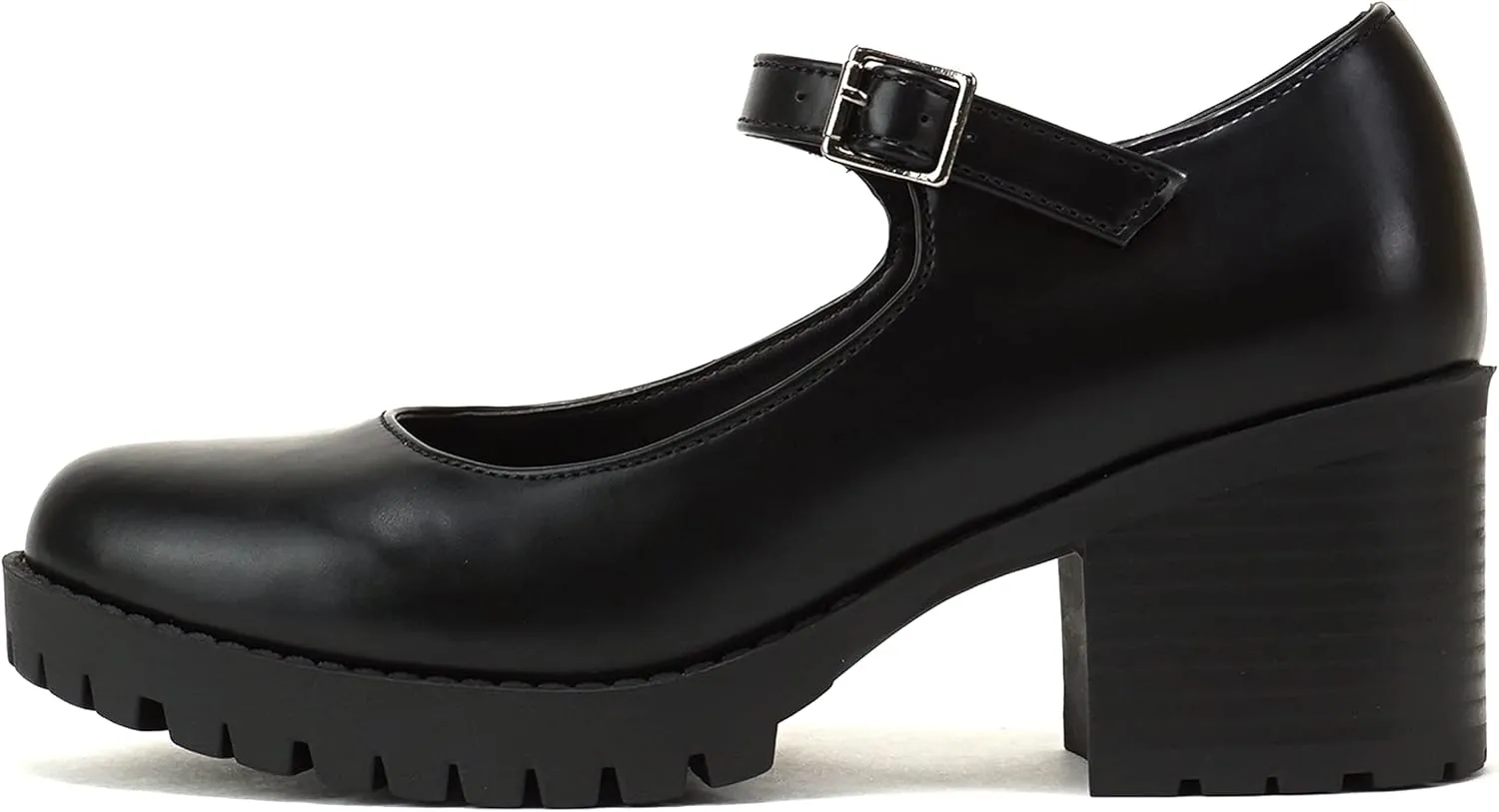 Soda “Boxer” ~ Women Mary Jane Round Toe Chunky Block Heel Lug Sole Pump with Adjustable Strap