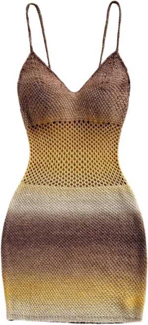 SOLY HUX Women's Summer Ombre Crochet Knit Bodycon Mini Dress Beach Vacation Clothes