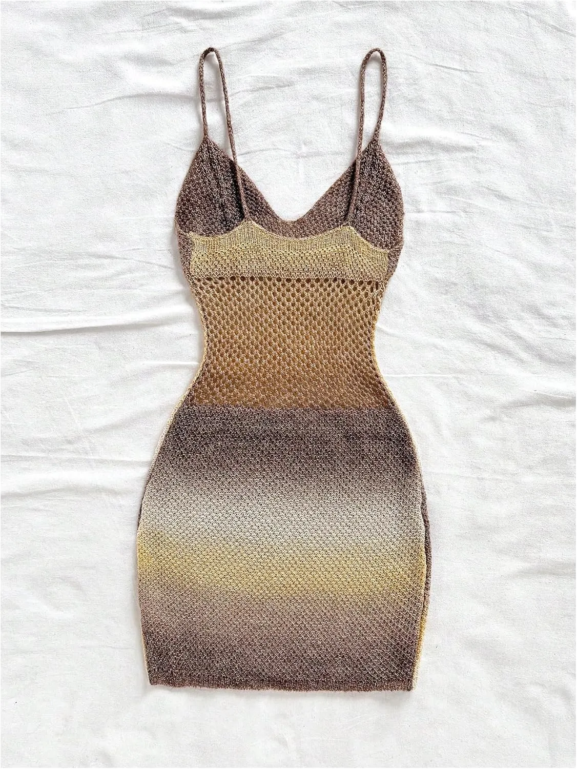 SOLY HUX Women's Summer Ombre Crochet Knit Bodycon Mini Dress Beach Vacation Clothes