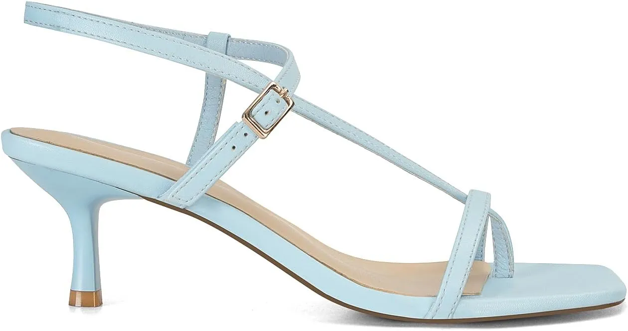 SOVANYOU Womens Strappy Kitten Heel Thong Sandals Square Open Toe Flip Flop Ankle Strap Heels