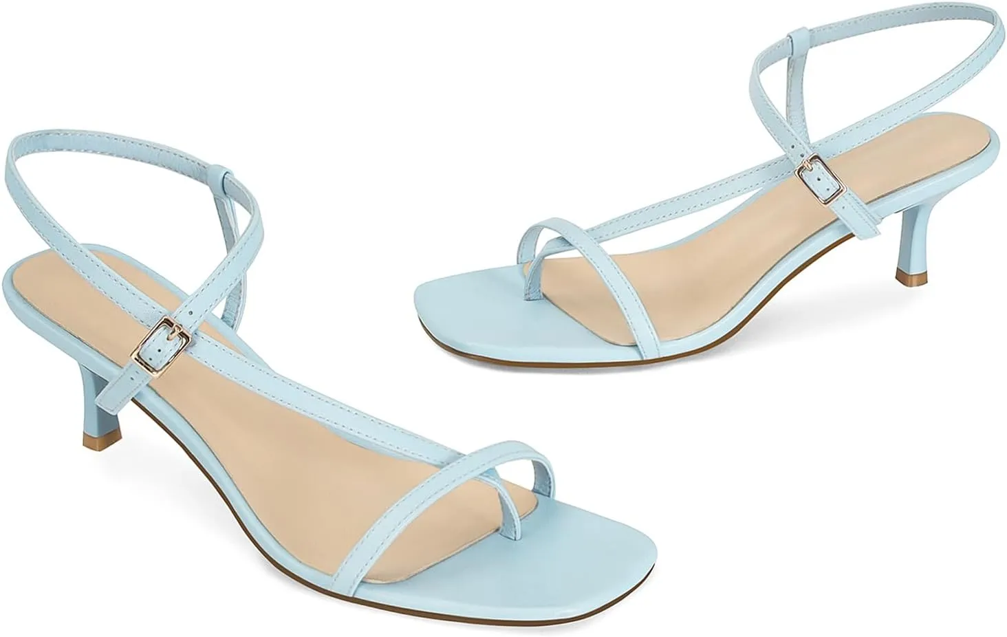 SOVANYOU Womens Strappy Kitten Heel Thong Sandals Square Open Toe Flip Flop Ankle Strap Heels