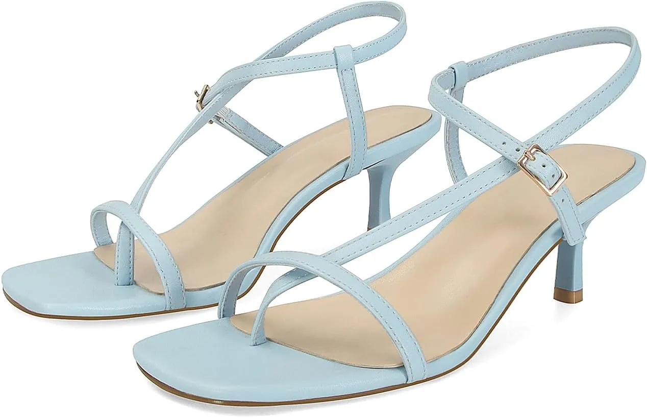 SOVANYOU Womens Strappy Kitten Heel Thong Sandals Square Open Toe Flip Flop Ankle Strap Heels