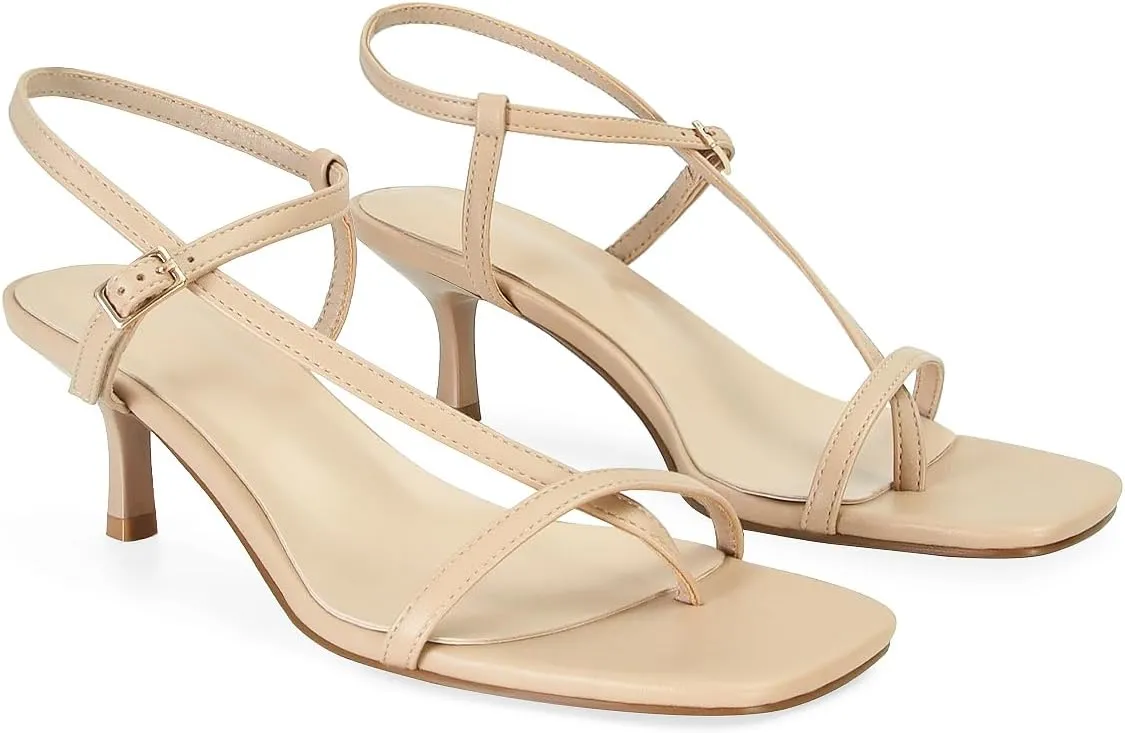 SOVANYOU Womens Strappy Kitten Heel Thong Sandals Square Open Toe Flip Flop Ankle Strap Heels