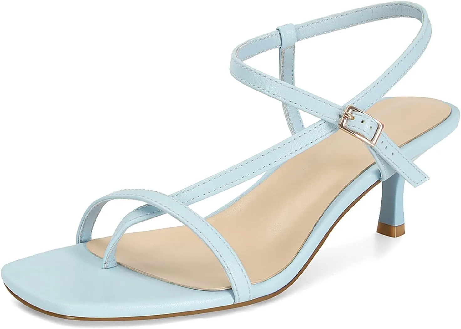 SOVANYOU Womens Strappy Kitten Heel Thong Sandals Square Open Toe Flip Flop Ankle Strap Heels