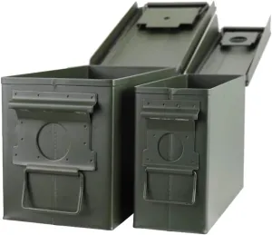 Steel Metal Ammo Can Case Set 30 and 50 Caliber for Military Army Solid Holder Box for Long-Term Shotgun Rifle Nerf Gun Ammo Storage with Flip Top