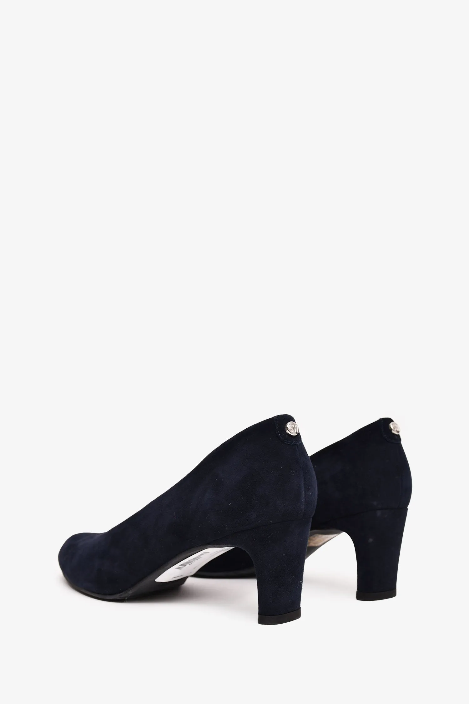 Stuart Weitzman Navy Suede Leather Logo Chip Pump Heels Size 7