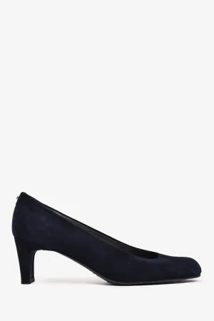 Stuart Weitzman Navy Suede Leather Logo Chip Pump Heels Size 7