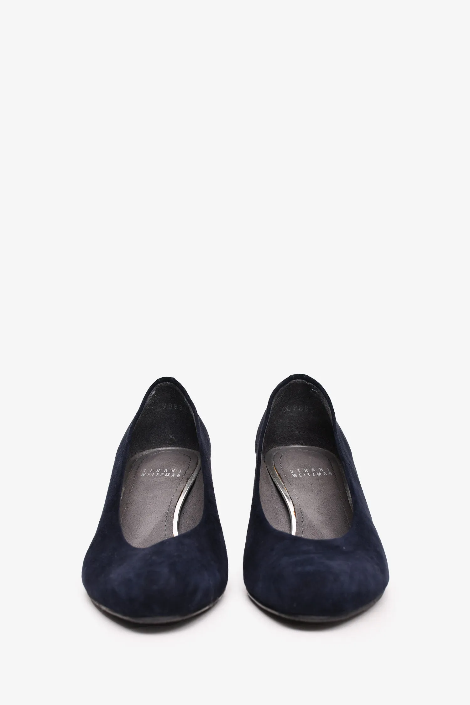 Stuart Weitzman Navy Suede Leather Logo Chip Pump Heels Size 7