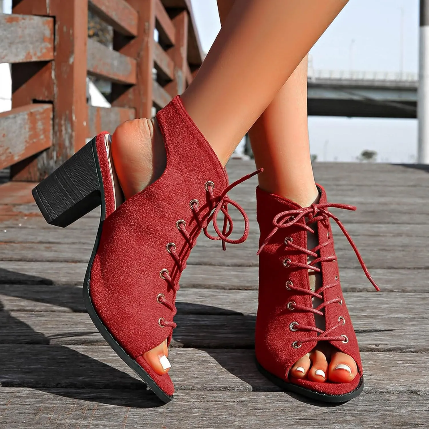 SuanlaTDS Womens High Heels Sandals 2025 Dressy Lace Up Open Toe Slingback Ankle Boots Elegant Summer Chunky Block Heel Comfortable Walking Shoes Sexy Dressy Party Wedding Pumps Heeled Sandal
