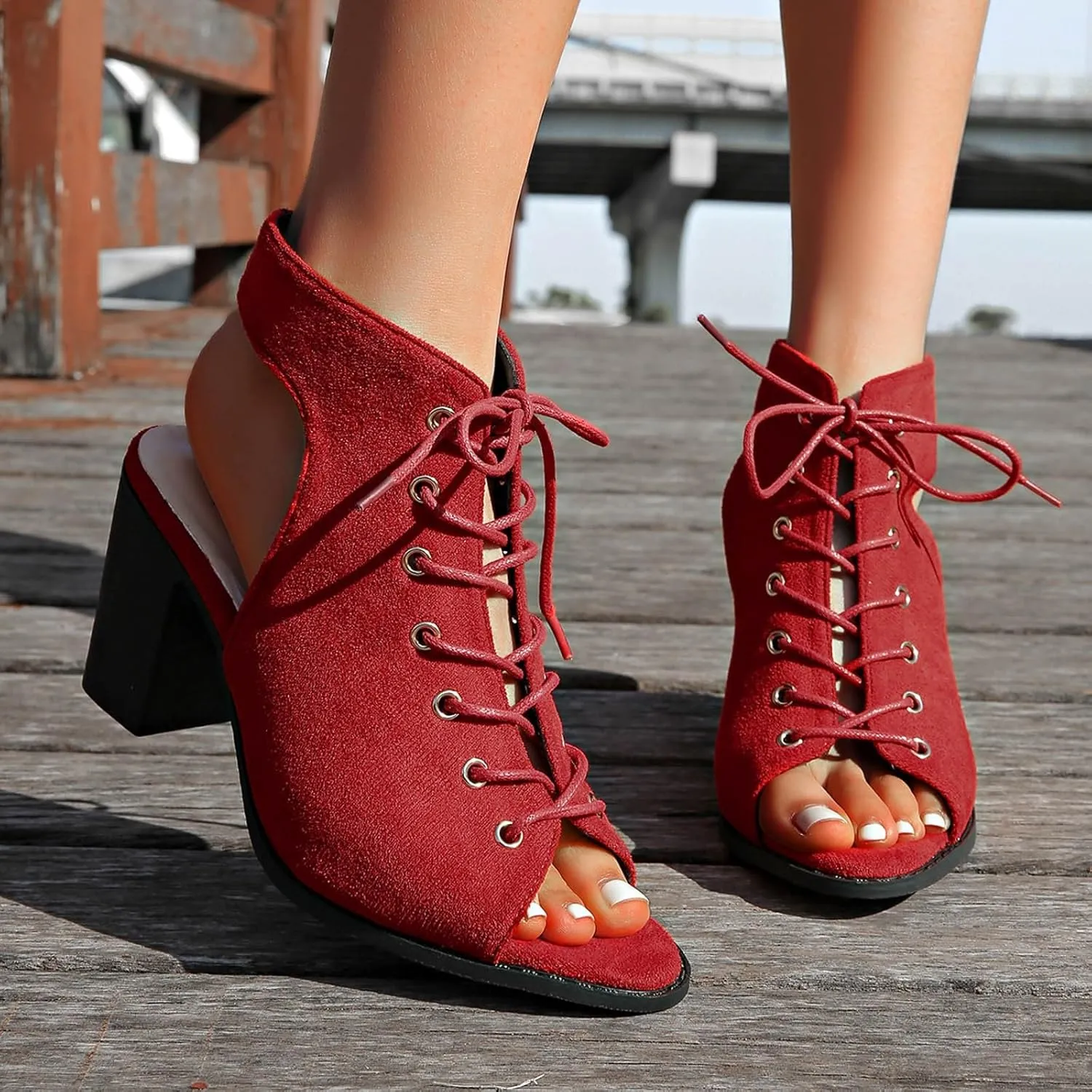 SuanlaTDS Womens High Heels Sandals 2025 Dressy Lace Up Open Toe Slingback Ankle Boots Elegant Summer Chunky Block Heel Comfortable Walking Shoes Sexy Dressy Party Wedding Pumps Heeled Sandal