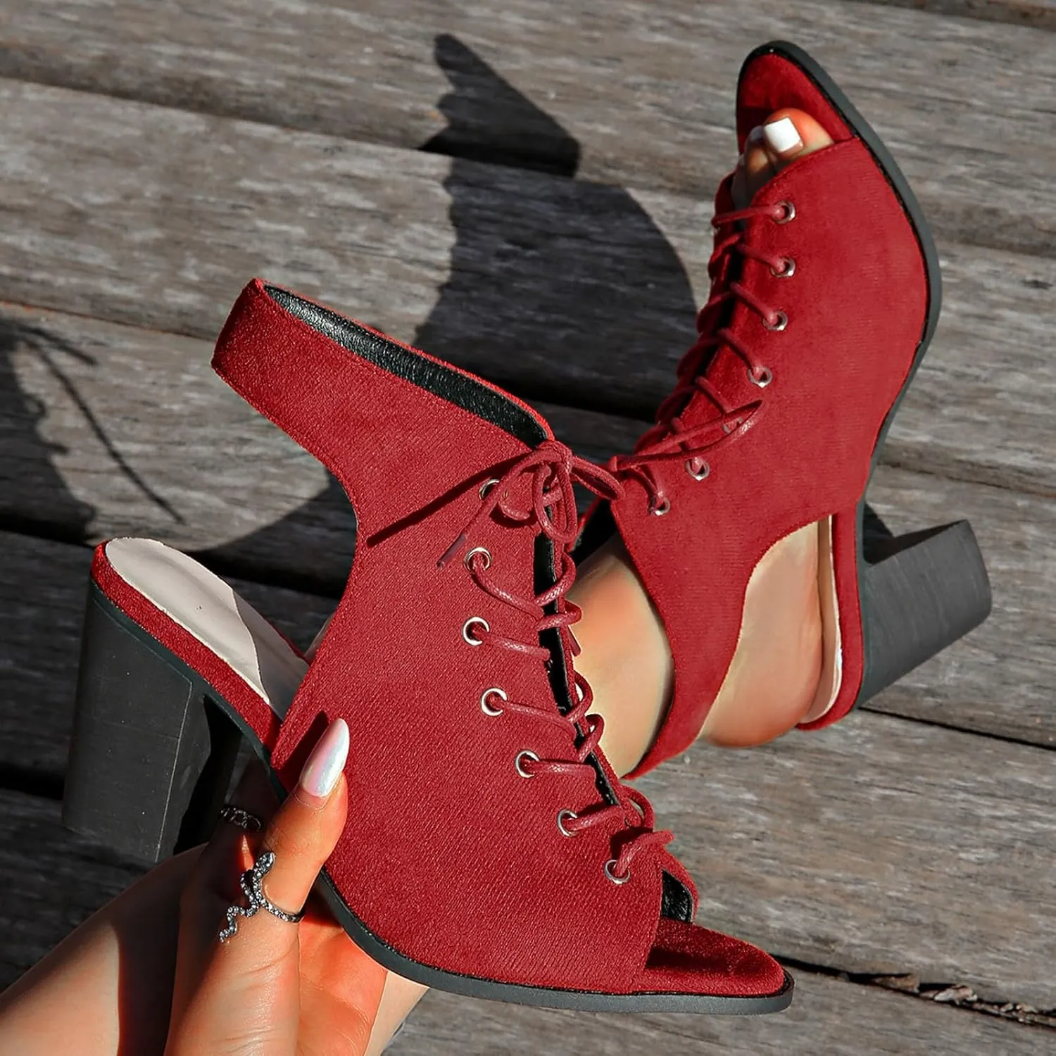 SuanlaTDS Womens High Heels Sandals 2025 Dressy Lace Up Open Toe Slingback Ankle Boots Elegant Summer Chunky Block Heel Comfortable Walking Shoes Sexy Dressy Party Wedding Pumps Heeled Sandal