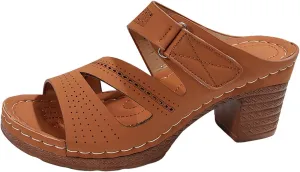 SuanlaTDS Women's Platform Wedge Sandals Comfortable Cutout Open Toe Slip On Slides Sandal with Arch Support Low Chunky Block Heels Outdoor Wedding Party Dance Pumps Wedges Sandals