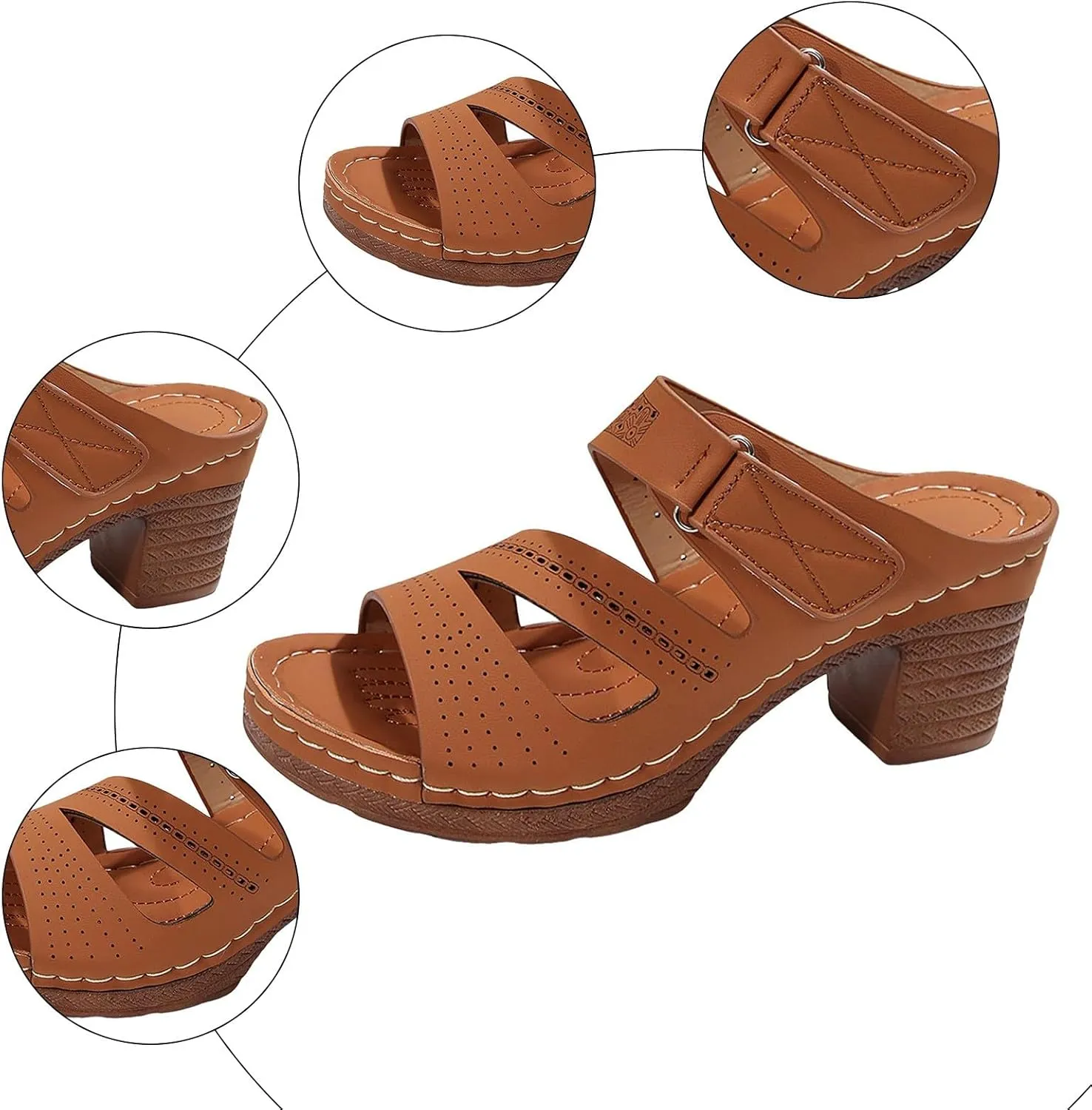 SuanlaTDS Women's Platform Wedge Sandals Comfortable Cutout Open Toe Slip On Slides Sandal with Arch Support Low Chunky Block Heels Outdoor Wedding Party Dance Pumps Wedges Sandals