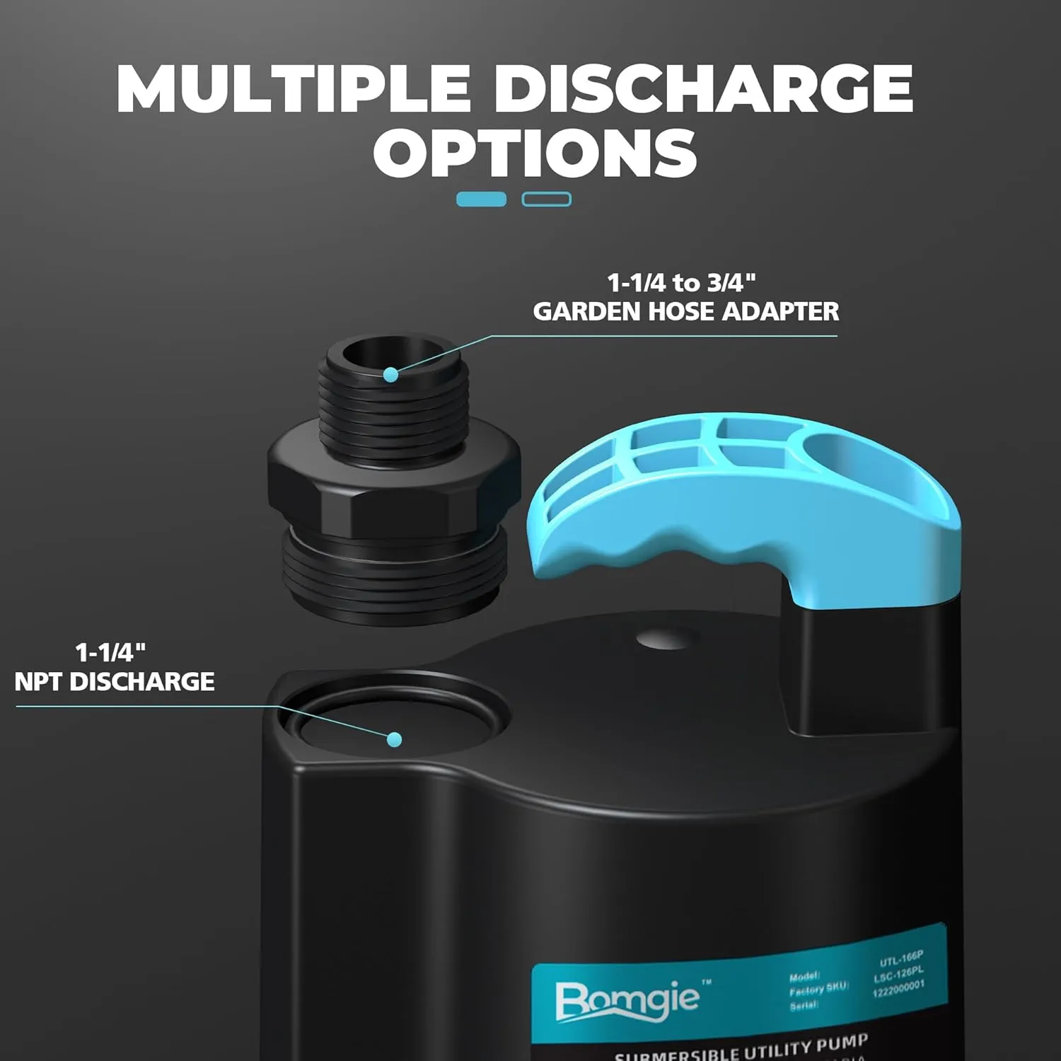Submersible Water Pump 1/6 HP, 1850GPH Thermoplastic Sump Pump Basement Portable Electric Utility Water Pump Removal for Pool Draining Hot Tubs Garden Pool Cover Pond