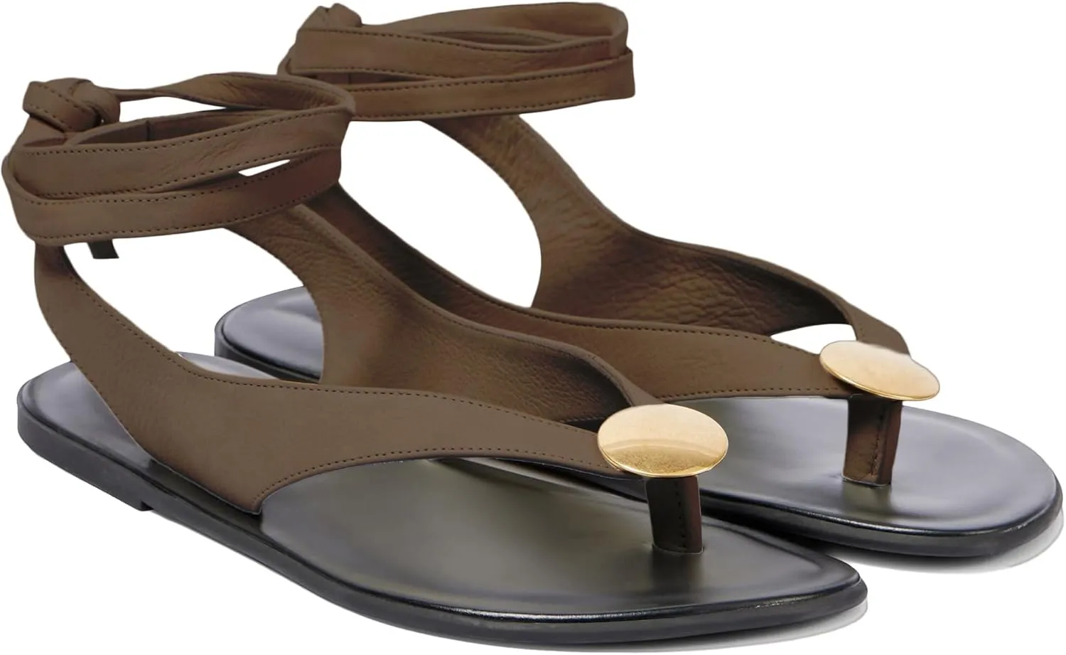 Suede Flat Sandals for Women Cute Ankle Strappy Thong Sandals Ladies Summer Dress Flip Flops with Metal Circular