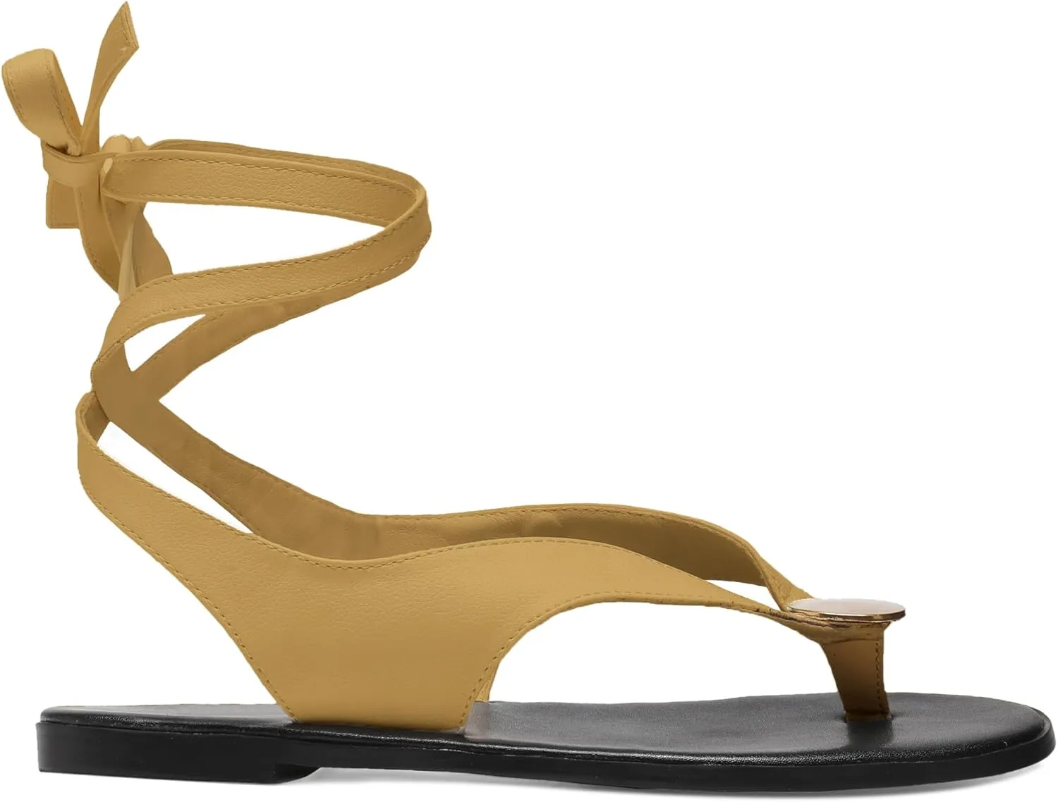 Suede Flat Sandals for Women Cute Ankle Strappy Thong Sandals Ladies Summer Dress Flip Flops with Metal Circular