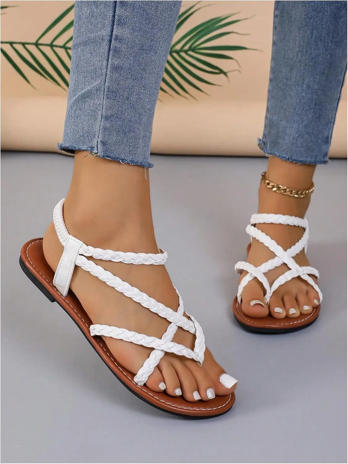 SweatyRocks Women's Braided Strappy Thong Sandals Criss Cross Open Toe Slingback Flip Flops