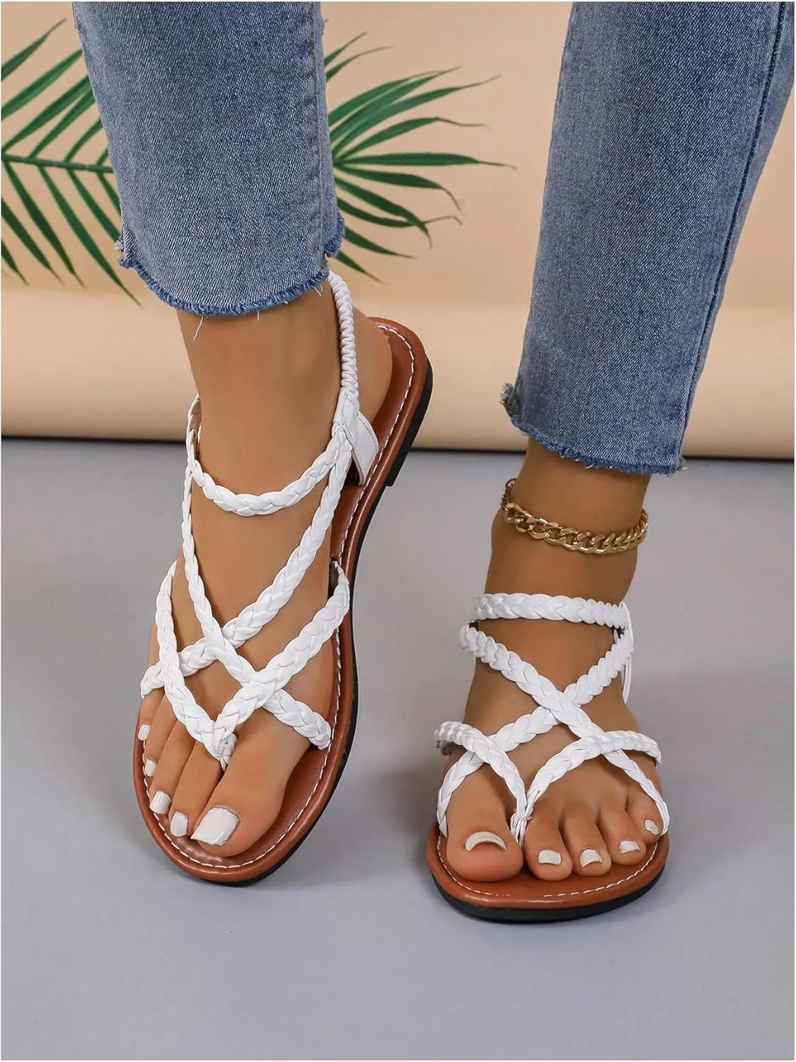 SweatyRocks Women's Braided Strappy Thong Sandals Criss Cross Open Toe Slingback Flip Flops