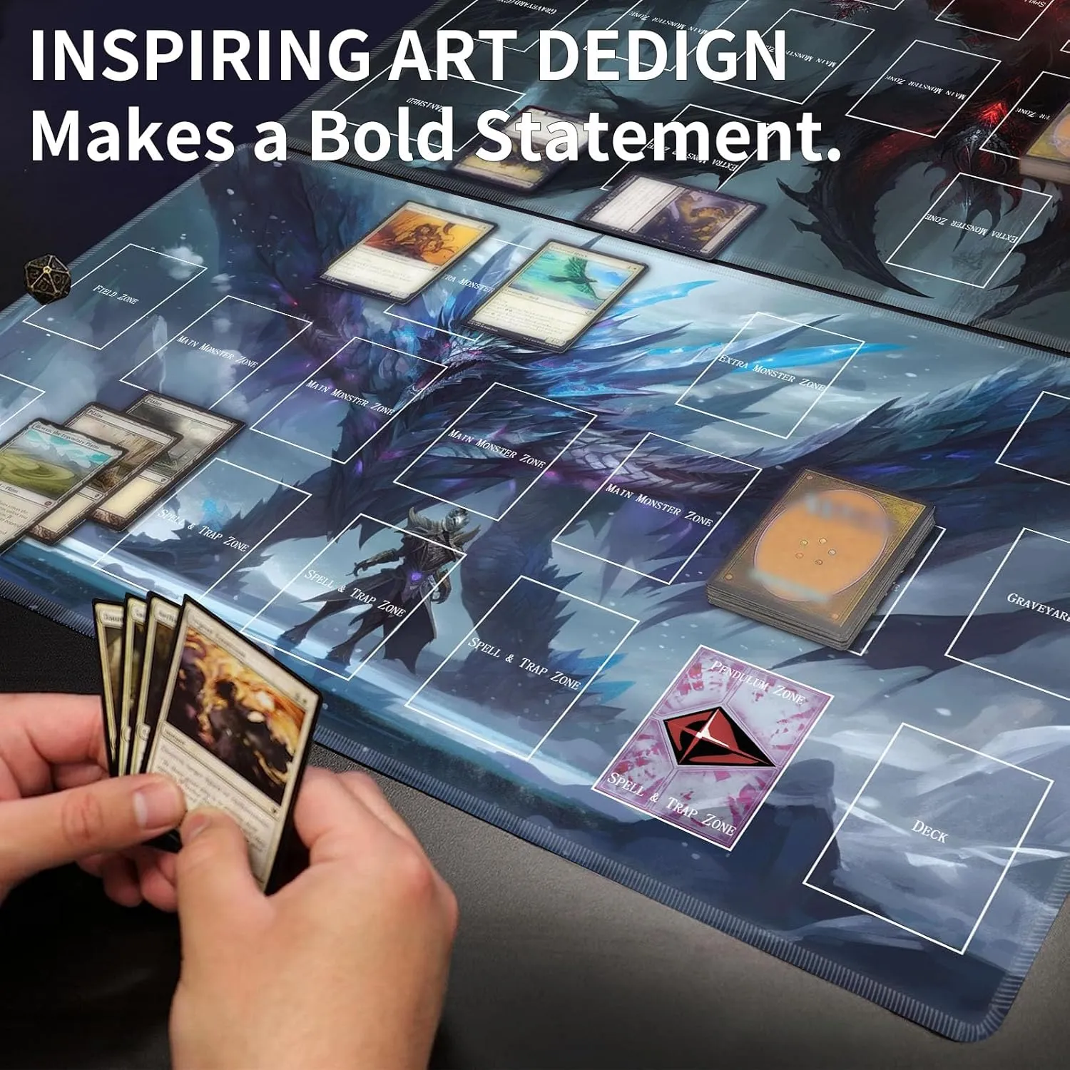 TCG Playmat - Lava Dragon Card Playmat Board Game Gamemat with Stitched Edges, Trading Card Game Duel Mat Gaming Competition Pad Card Binder Deck 23.6" x 13.7" with Zones