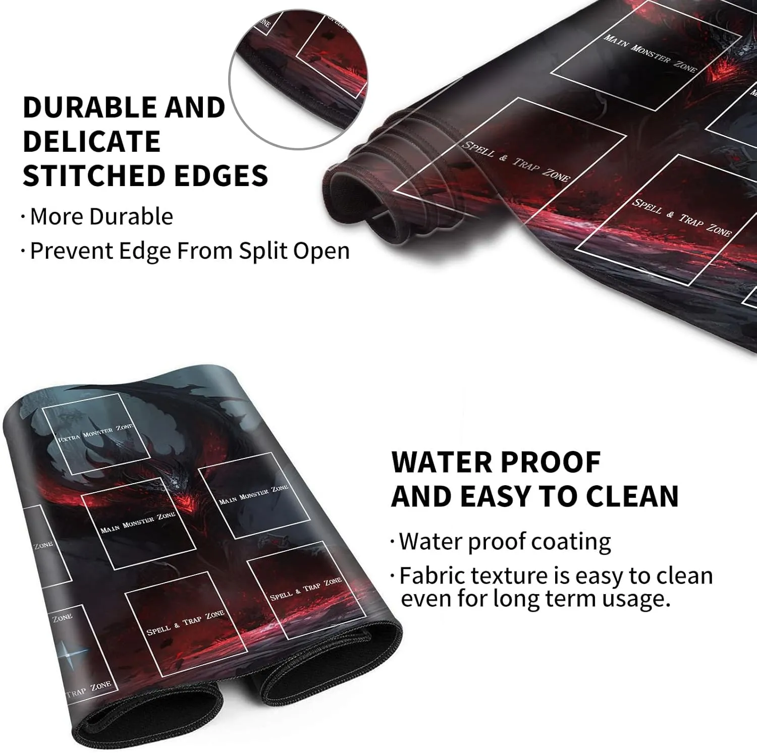 TCG Playmat - Lava Dragon Card Playmat Board Game Gamemat with Stitched Edges, Trading Card Game Duel Mat Gaming Competition Pad Card Binder Deck 23.6" x 13.7" with Zones