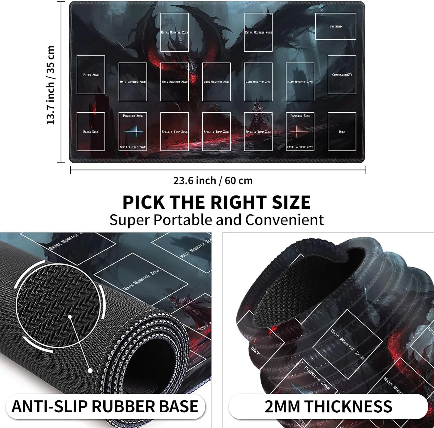 TCG Playmat - Lava Dragon Card Playmat Board Game Gamemat with Stitched Edges, Trading Card Game Duel Mat Gaming Competition Pad Card Binder Deck 23.6" x 13.7" with Zones