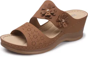 TEMOFON Wedge Sandals for Women Summer: Dressy Low Heel Sandals Black/Navy/White, Comfortable Walking, Arch support, Casual Slip on Summer Shoes, Size 5-11