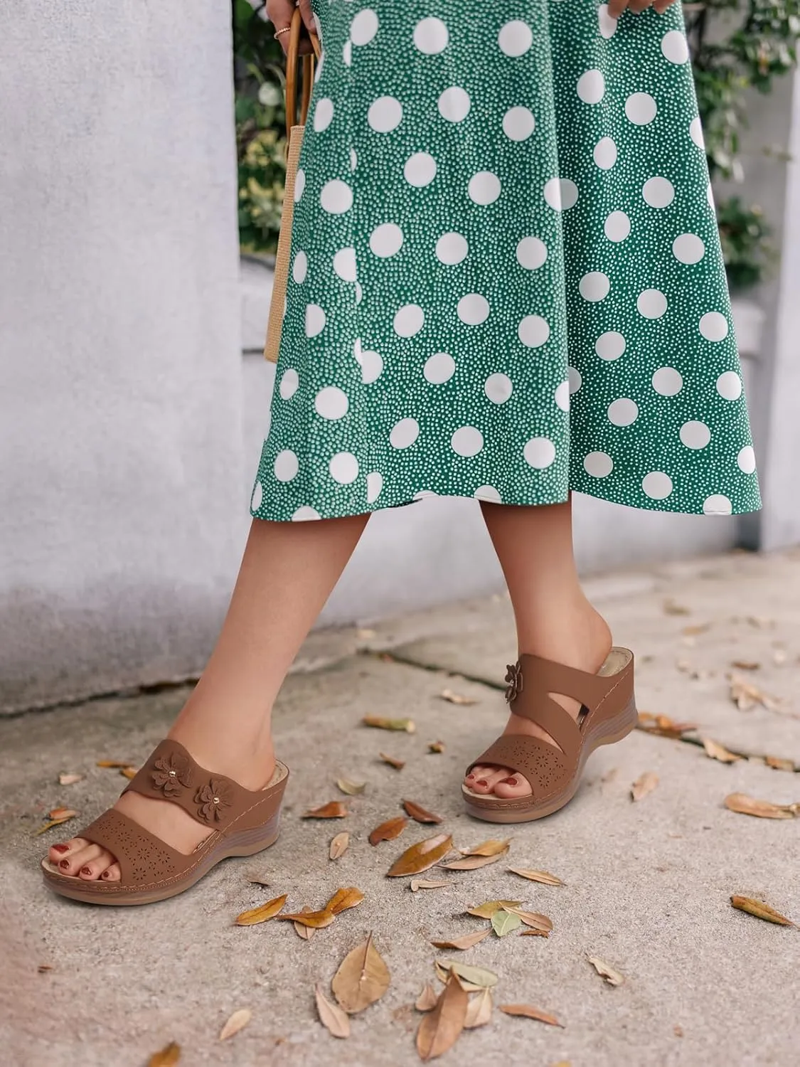 TEMOFON Wedge Sandals for Women Summer: Dressy Low Heel Sandals Black/Navy/White, Comfortable Walking, Arch support, Casual Slip on Summer Shoes, Size 5-11