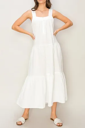 Tiered Sleeveless Front Button Side Pocket Woven Maxi Dress