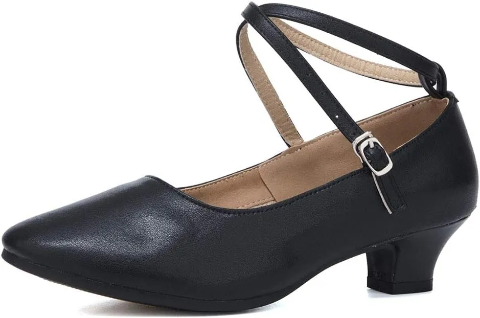 TINRYMX Women Standard Latin Dance Shoes Cross Strap Ballroom Modern Character Tango Salsa Party Dress Pump Shoes with Closed Toe 815