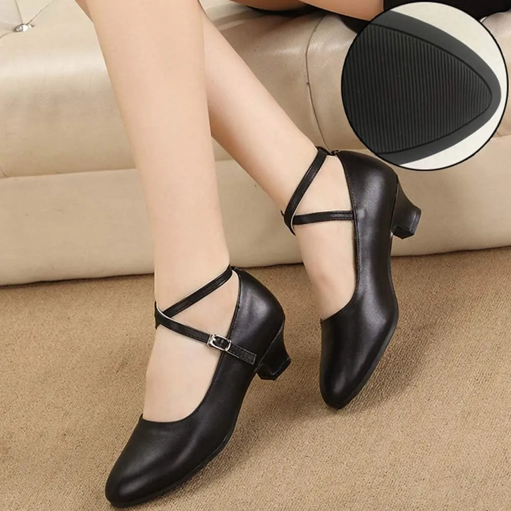 TINRYMX Women Standard Latin Dance Shoes Cross Strap Ballroom Modern Character Tango Salsa Party Dress Pump Shoes with Closed Toe 815