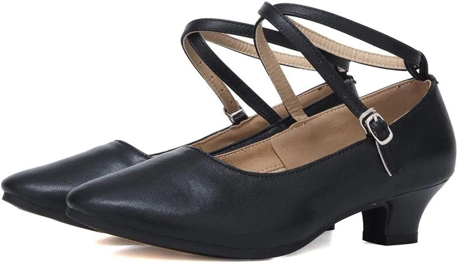 TINRYMX Women Standard Latin Dance Shoes Cross Strap Ballroom Modern Character Tango Salsa Party Dress Pump Shoes with Closed Toe 815