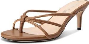 TNYNFBEB Women's Round Toe Flip Flop Strappy Mule Heels Slip-on Kitten Heel Thong Sandals Summer Dress Shoes 2.6 Inches