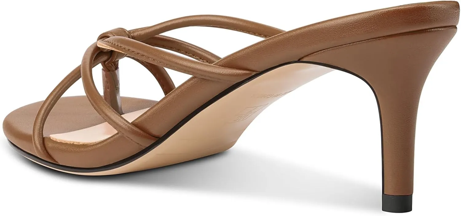 TNYNFBEB Women's Round Toe Flip Flop Strappy Mule Heels Slip-on Kitten Heel Thong Sandals Summer Dress Shoes 2.6 Inches