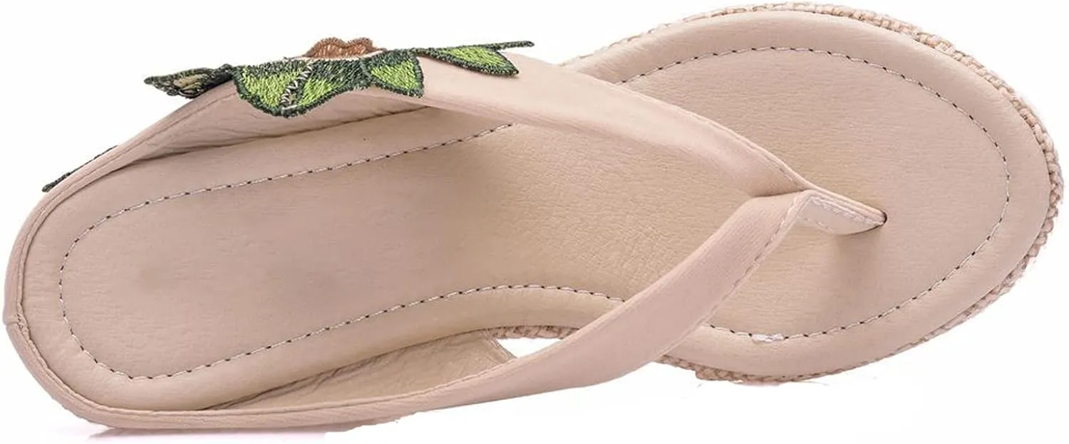 UGOSELEC Women Y2K Flower Platform Wedge Flip Flops,Bohemian Embroidered Flower Arch Support Heeled Flip Flops Beach Sandals Wedge Sandals