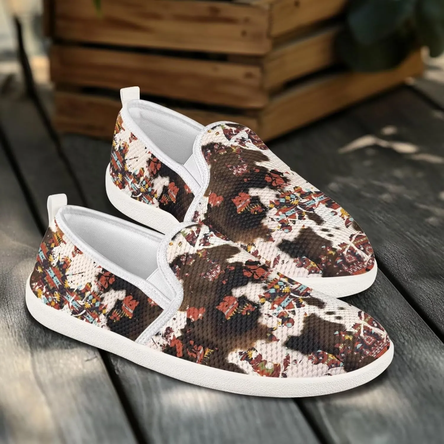 UNICEU Womens Slip On Sneakers Lightweight Casual Walking Teenis Shoes Low Top Loafers Highland Cow Animal Shoes Workout Footwear