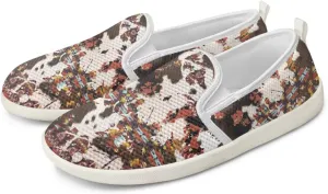 UNICEU Womens Slip On Sneakers Lightweight Casual Walking Teenis Shoes Low Top Loafers Highland Cow Animal Shoes Workout Footwear