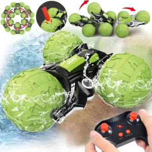 UNIQUE KIDS 1: 12 Waterproof Amphibious 360°   360° Flip RC Car | Durable Inflatable Wheels | All-Terrain Water & Land Toy | 2.4 GHz for Kids 6-12 Years (Green)