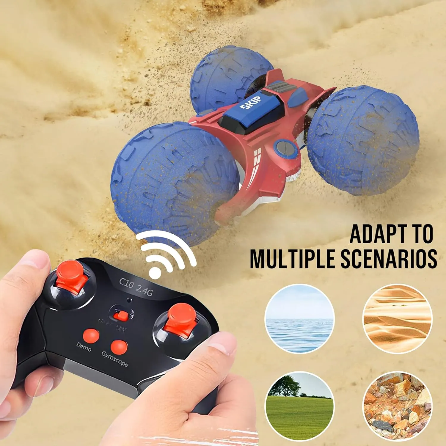 UNIQUE KIDS 1: 12 Waterproof Amphibious 360°   360° Flip RC Car | Durable Inflatable Wheels | All-Terrain Water & Land Toy | 2.4 GHz for Kids 6-12 Years (Green)