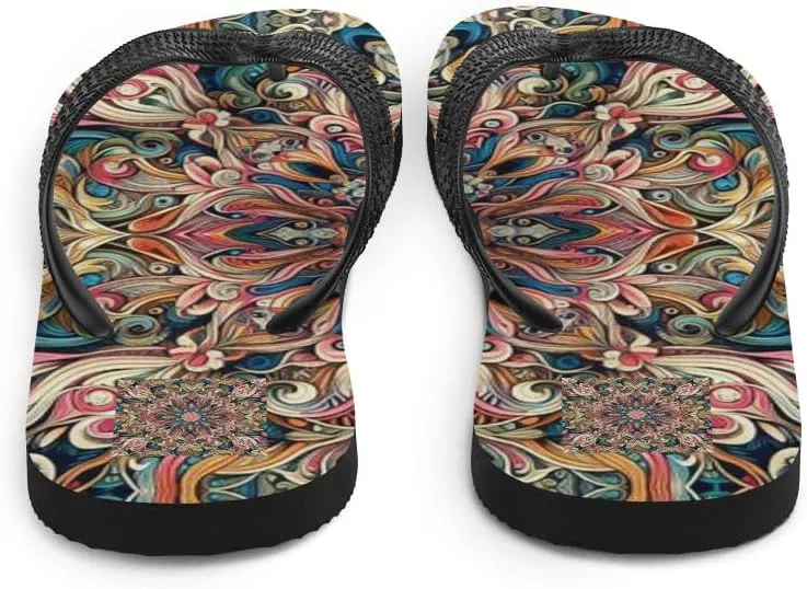 Unisex Trippy Kaleidoscope Dreamscape Luxe Flip-Flops For Beach or Pool