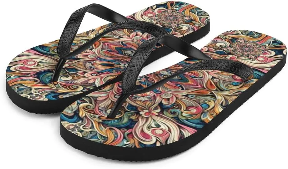 Unisex Trippy Kaleidoscope Dreamscape Luxe Flip-Flops For Beach or Pool