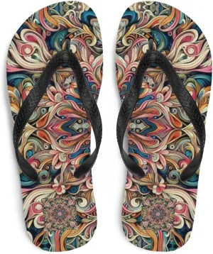 Unisex Trippy Kaleidoscope Dreamscape Luxe Flip-Flops For Beach or Pool
