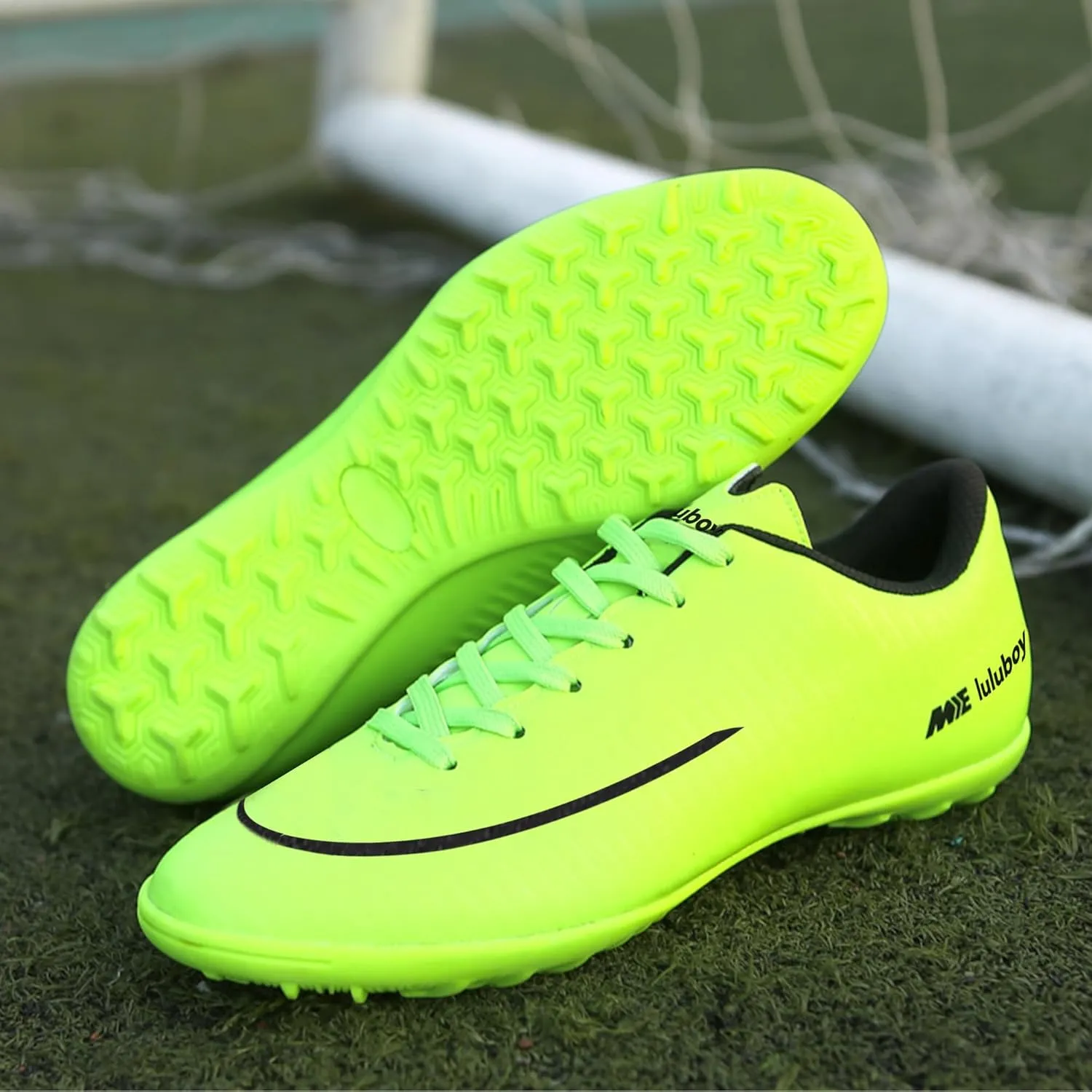 UYO Men's Indoor Soccer Shoes Football Cleats Low-Tops Lace-Up Non-Slip Spikes Sports Athletic Futsal TF Turf Sneaker