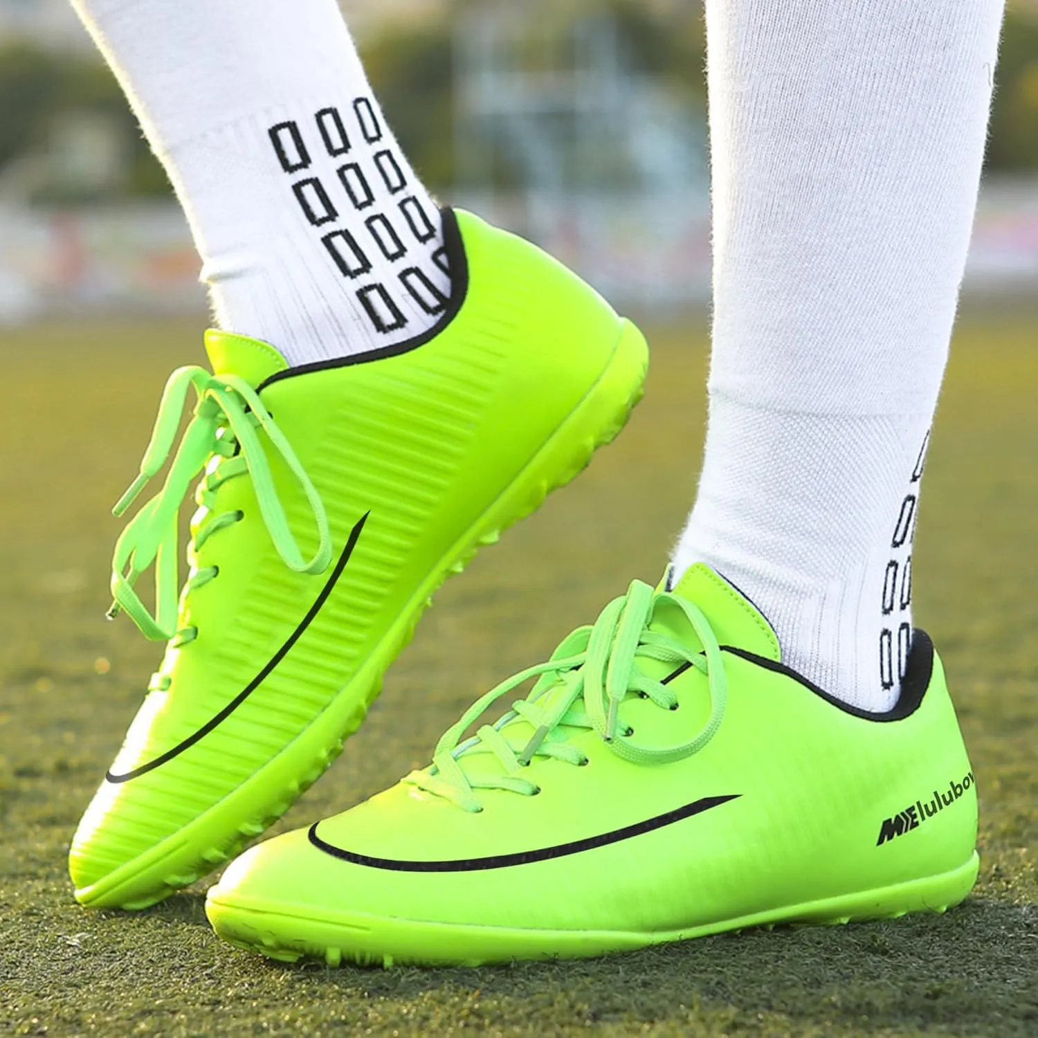 UYO Men's Indoor Soccer Shoes Football Cleats Low-Tops Lace-Up Non-Slip Spikes Sports Athletic Futsal TF Turf Sneaker