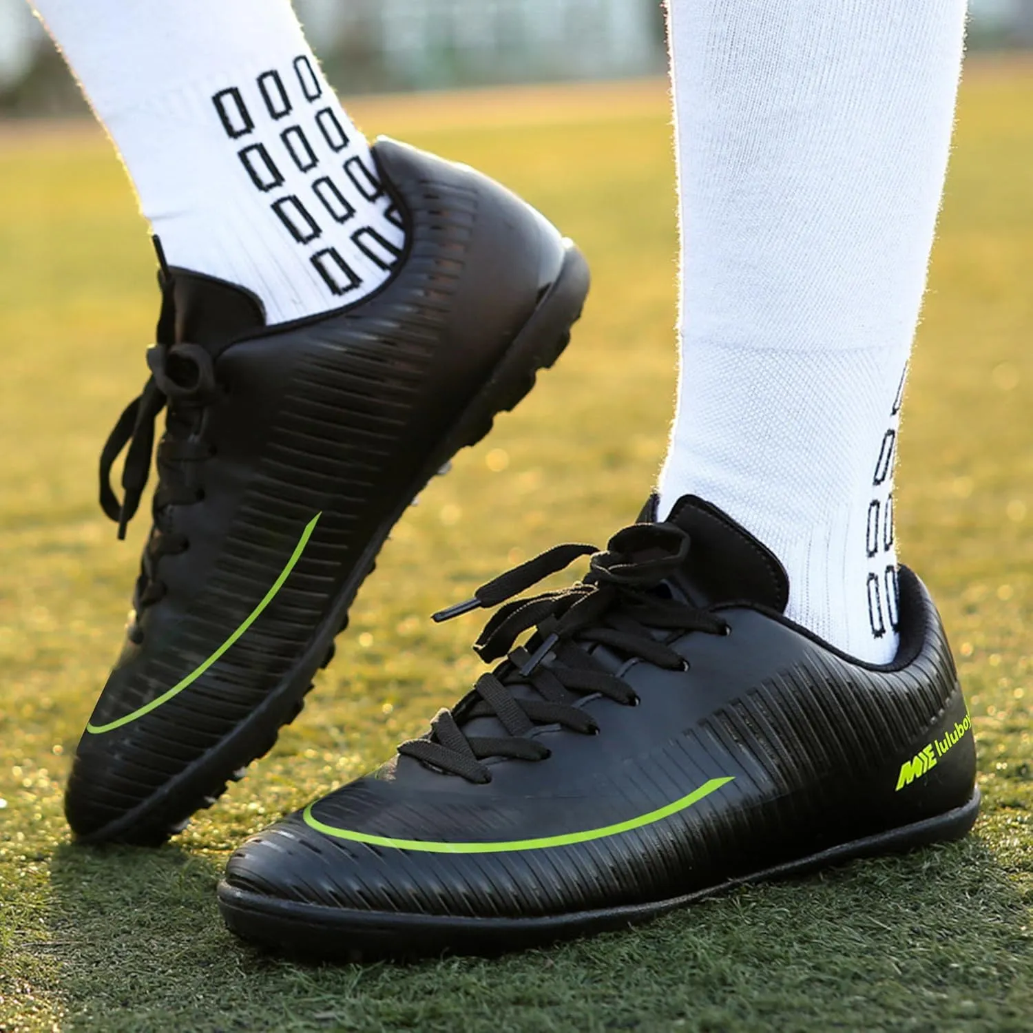 UYO Men's Indoor Soccer Shoes Football Cleats Low-Tops Lace-Up Non-Slip Spikes Sports Athletic Futsal TF Turf Sneaker