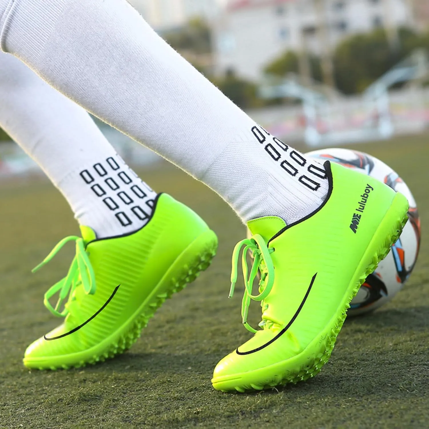 UYO Men's Indoor Soccer Shoes Football Cleats Low-Tops Lace-Up Non-Slip Spikes Sports Athletic Futsal TF Turf Sneaker