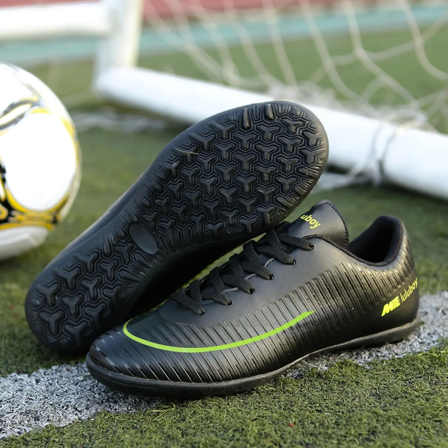 UYO Men's Indoor Soccer Shoes Football Cleats Low-Tops Lace-Up Non-Slip Spikes Sports Athletic Futsal TF Turf Sneaker