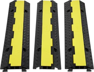 VEVOR 3 PCs 2 Channel Rubber Cable Protector Ramp, 12000 lbs/axle Capacity Heavy Duty Hose Wire Cover Ramp Driveway, Traffic Speed Bump w/Flip-Open Top Cover & 50 ft Warning Tape, for Indoor&Outdoor