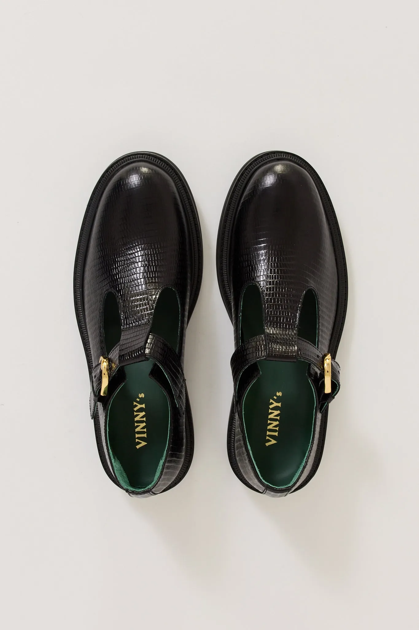 Vinnee T-Strap Derby Black Lizard Pattern